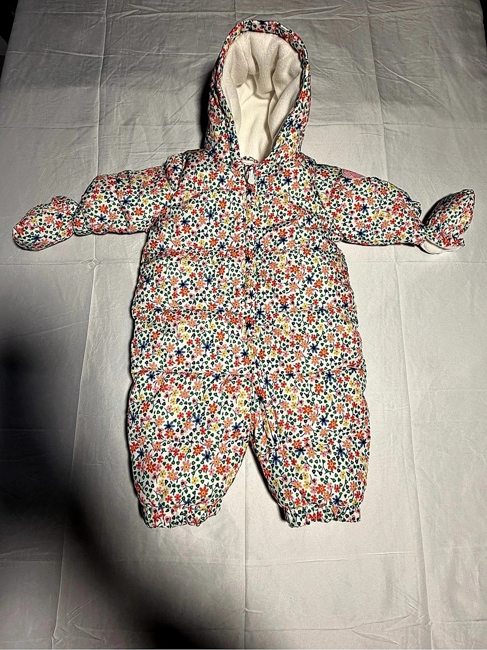 GAP Baby Floral Puffer Snowsuit, Full Zip Hooded Fleece Lined 0-6M